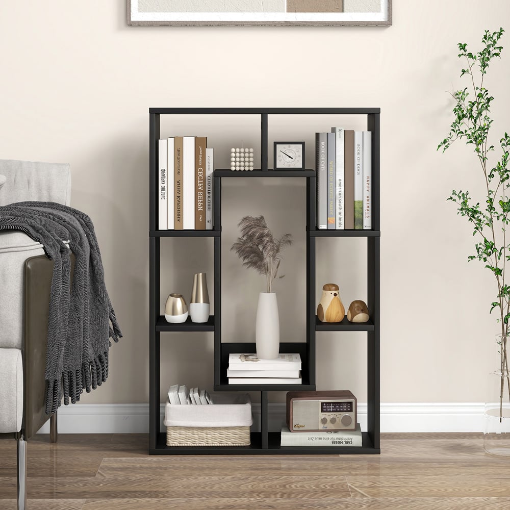 Costway 7 Shelf Black Geometric Bookshelf Image 3