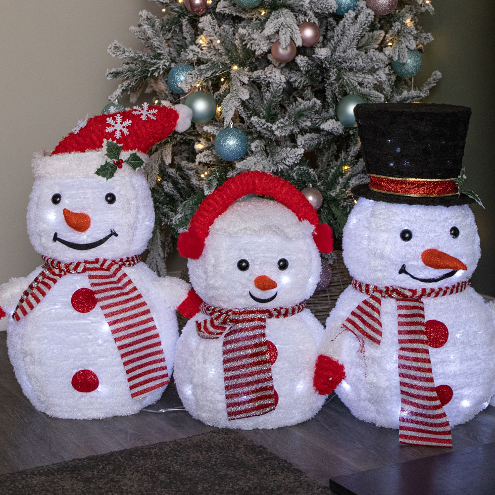 Samuel Alexander 130 White LED Light Up Foldable Cloth Snowman Christmas Decoration 3 Pack Image 2