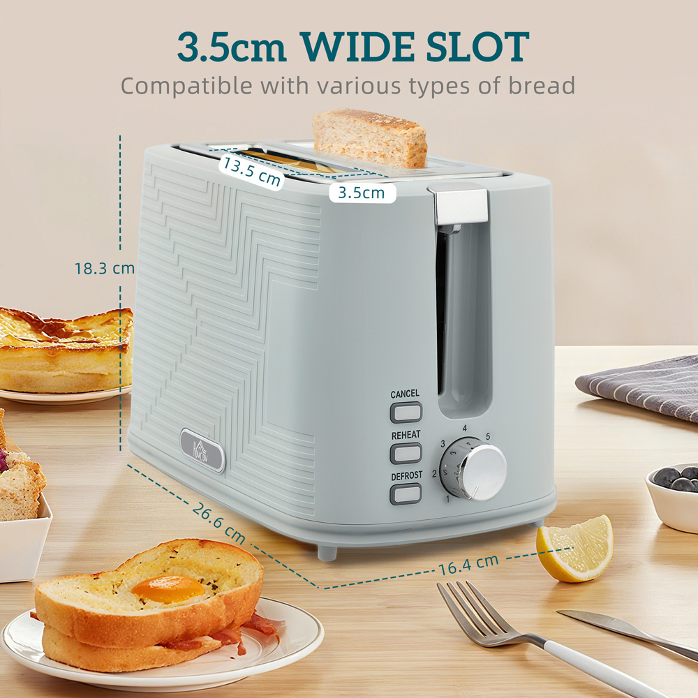 HOMCOM 800-284V70GY Grey Rapid Boil 1.7L Kettle and 2 Slice Toaster Set Image 8