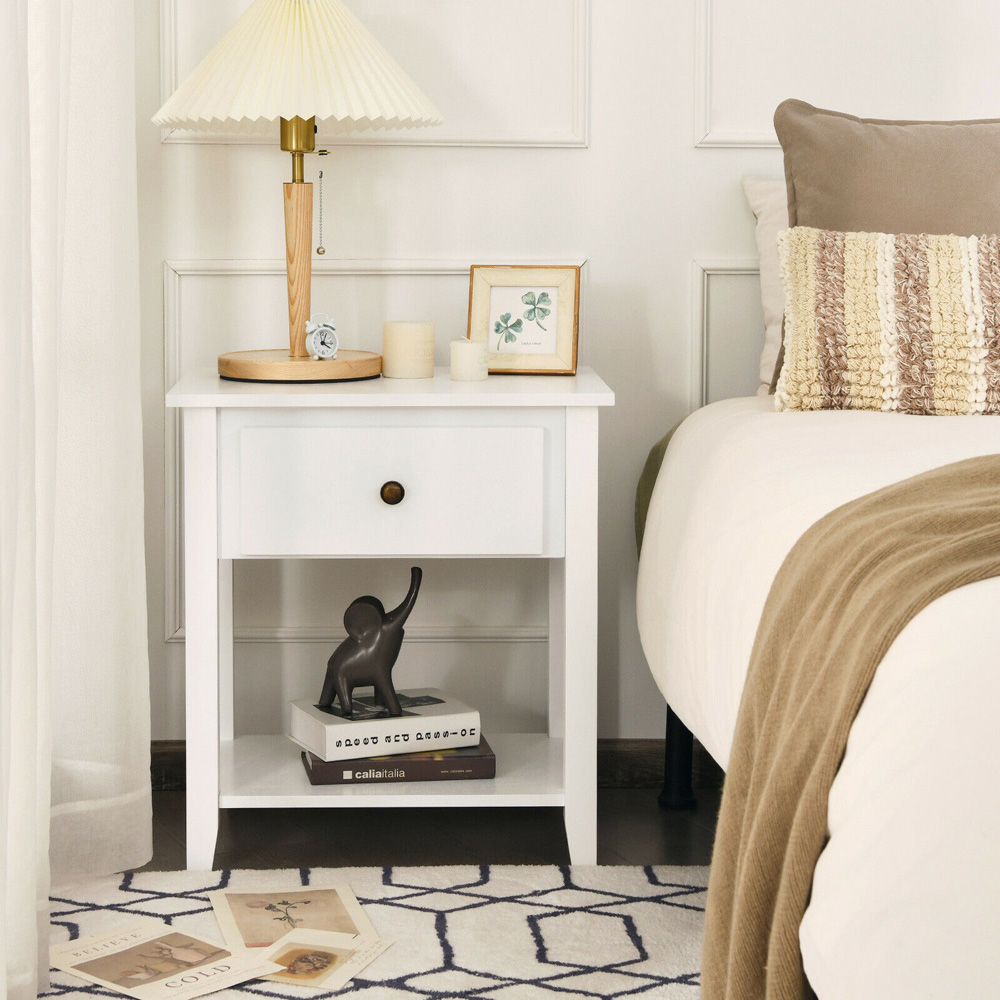 Costway Single Drawer Single Shelf White Accent Table Image 3