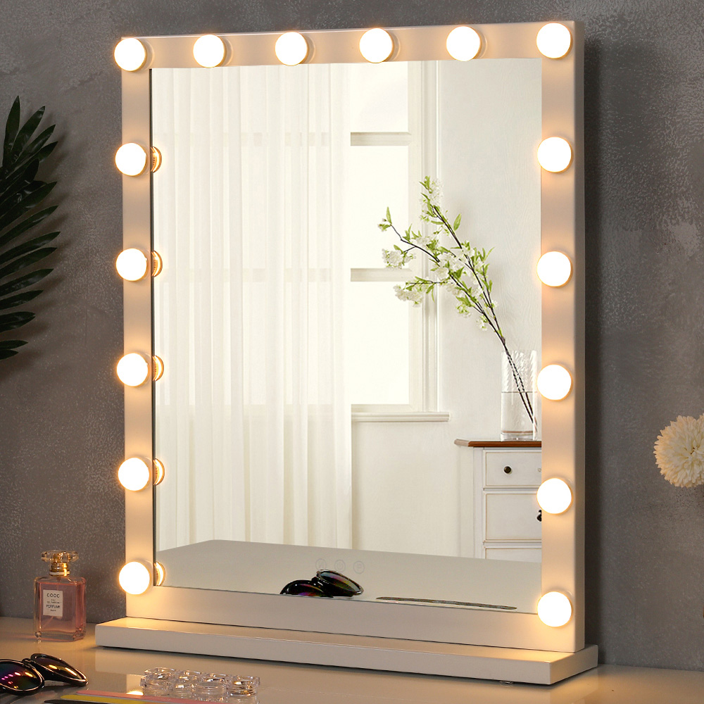 Living and Home White Rectangular Hollywood LED Makeup Mirror with Stand Image 5
