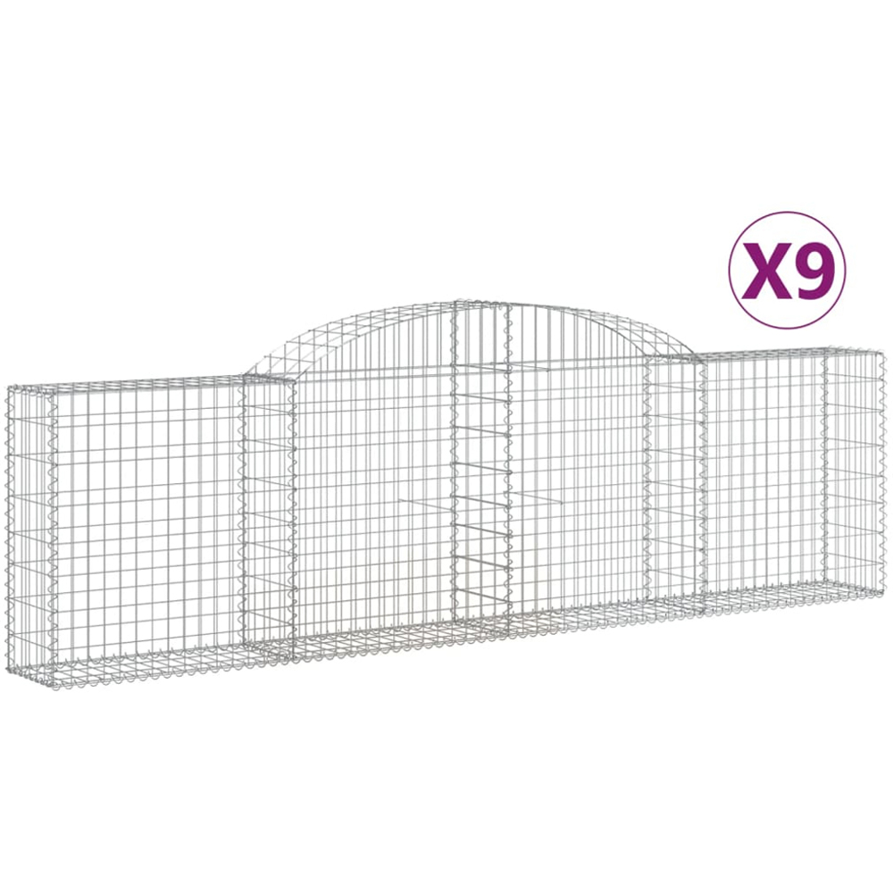 vidaXL Silver Galvanised Iron Arched Gabion Basket 80/100 x 30 x 300cm 9 Pack Image 4
