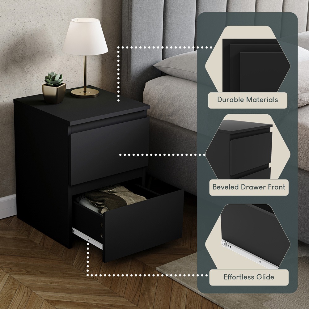 VIDA DESIGNS Denver 2 Drawer Black Large Bedside Cabinet Set of 2 Image 5