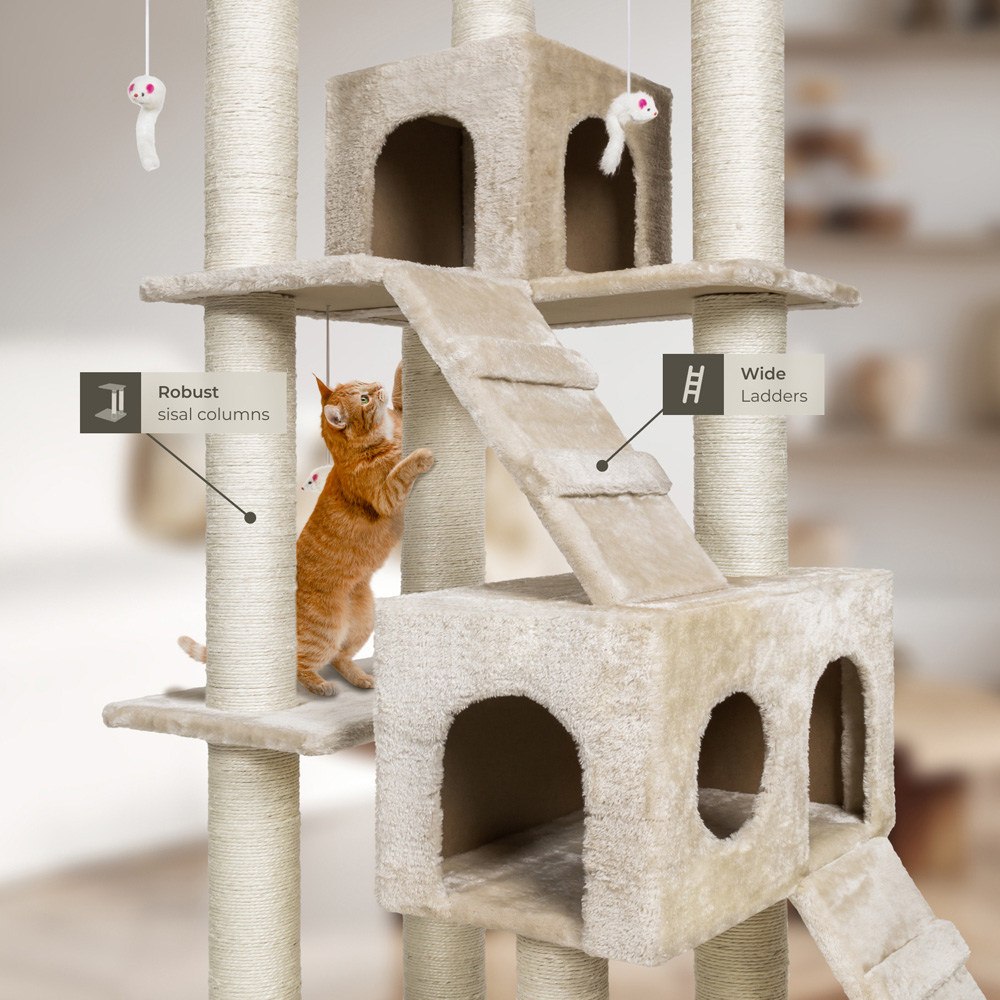 tectake Knuti Beige Cat Tree with Scratching Post 186cm Image 5