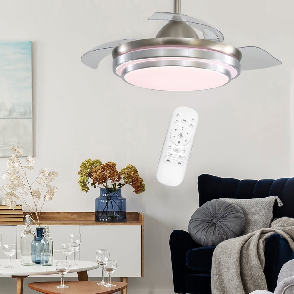 Living and Home Chrome Retractable LED Ceiling Fan Light with Remote 42 inch Image 3