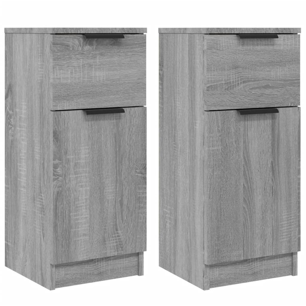 vidaXL Single Door Single Drawer Grey Sonoma Wooden Sideboard Set of 2 Image 2