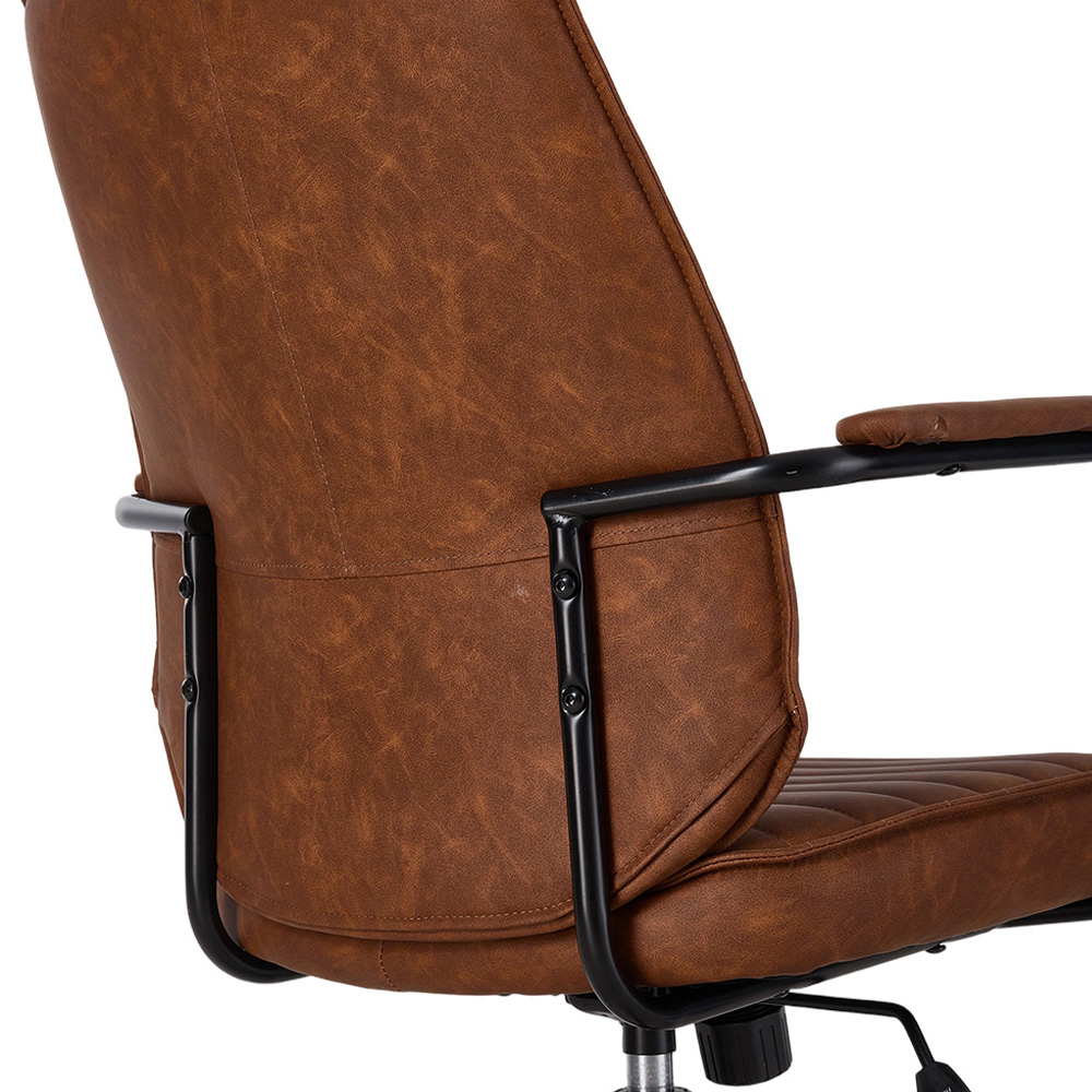 Living and Home Brown PU Leather Swivel and Adjustable High Back Retro Office Chair Image 7