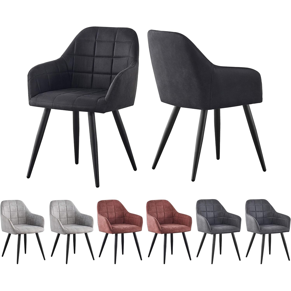 Adrian Set of 2 Black Suede Faux Leather Dining Chairs Image 8