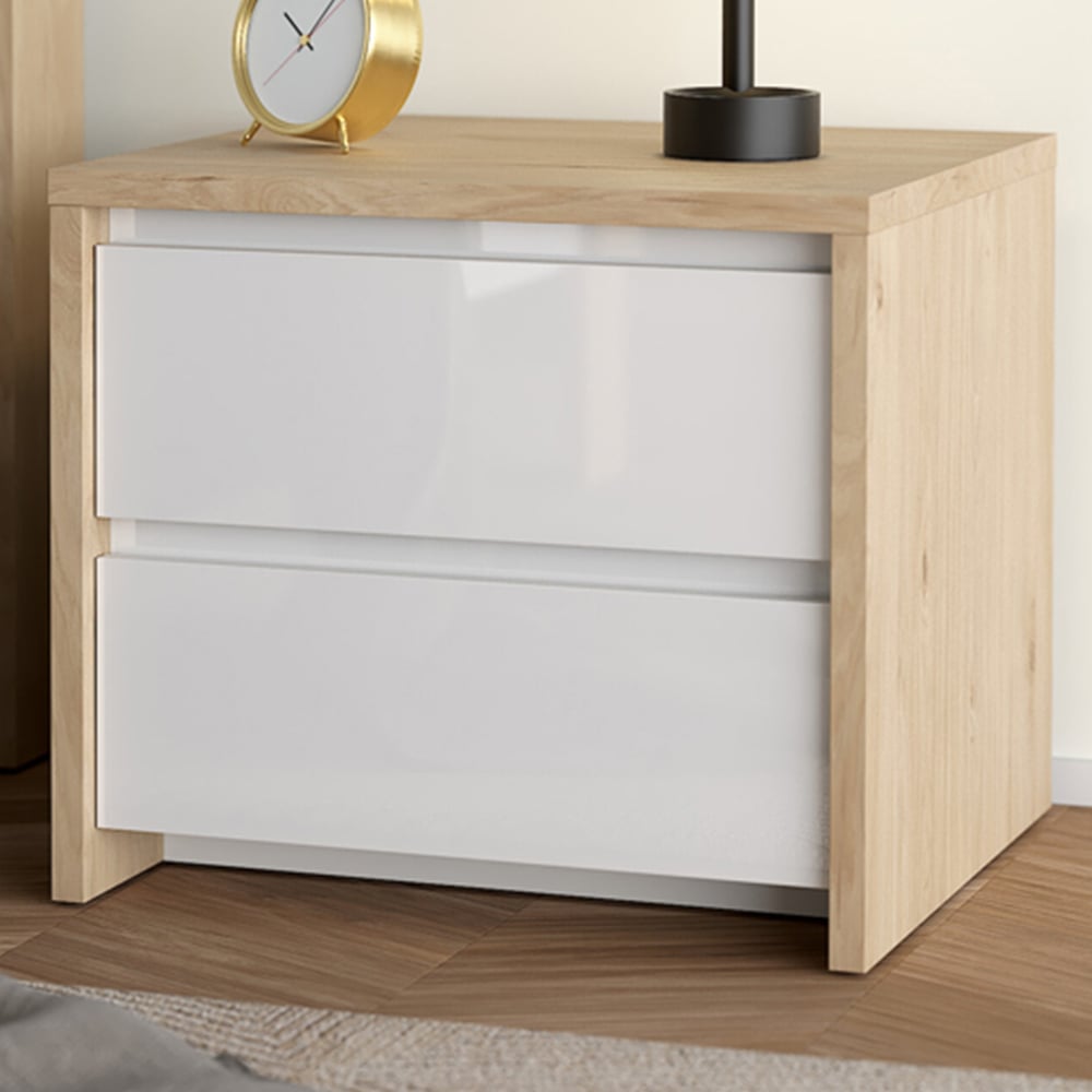 Florence Next 2 Drawer Jackson Hickory White High Gloss Nightstand Image 1