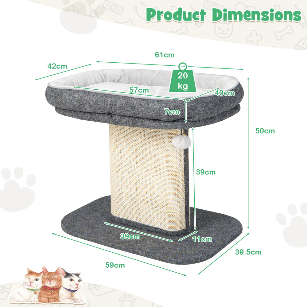 Costway 2 Tier Grey Cat Tree with Sleeping Perch Sisal Scratching Plate and Ball Image 9