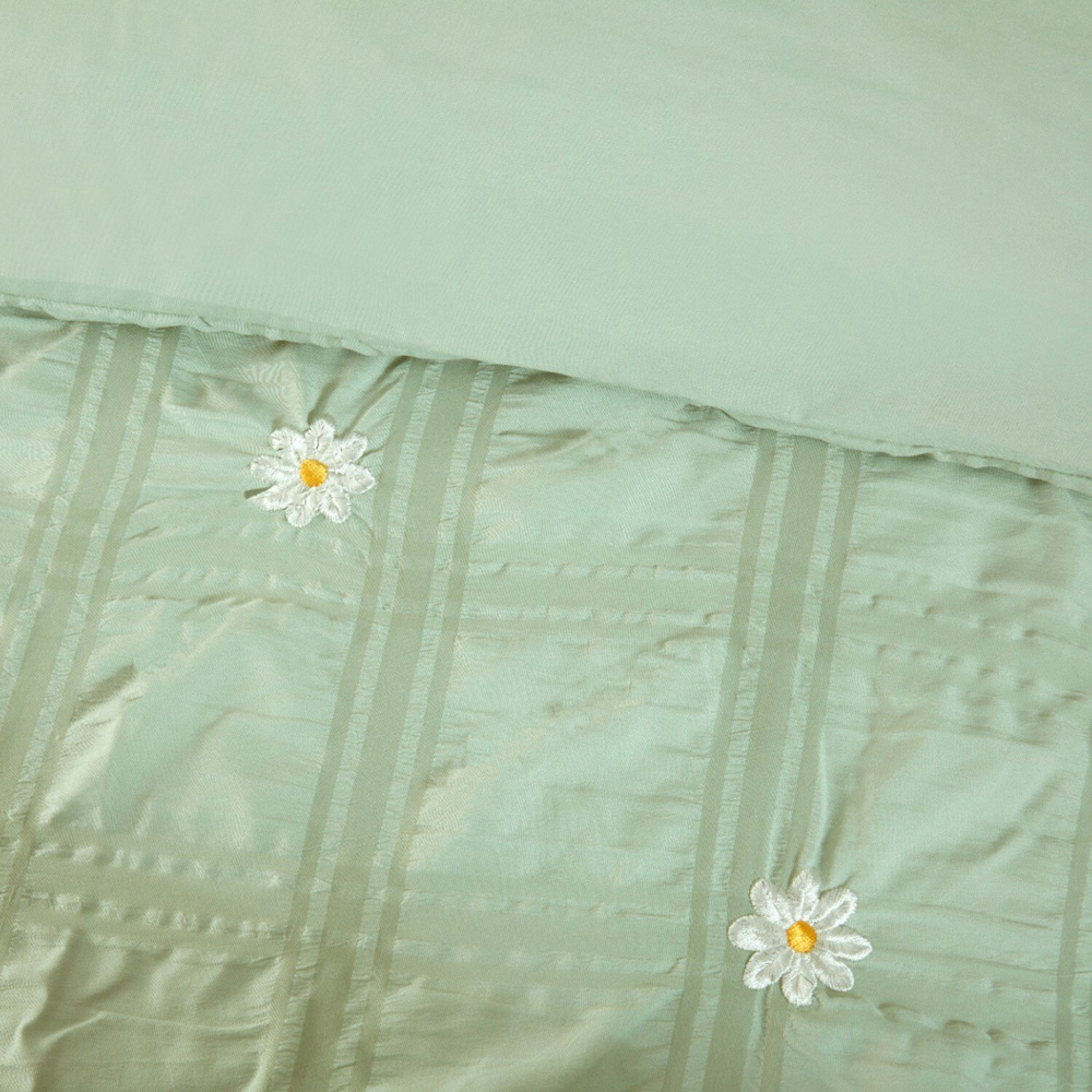 Darcey Embroidered Duvet Set Sage Green King Image 4