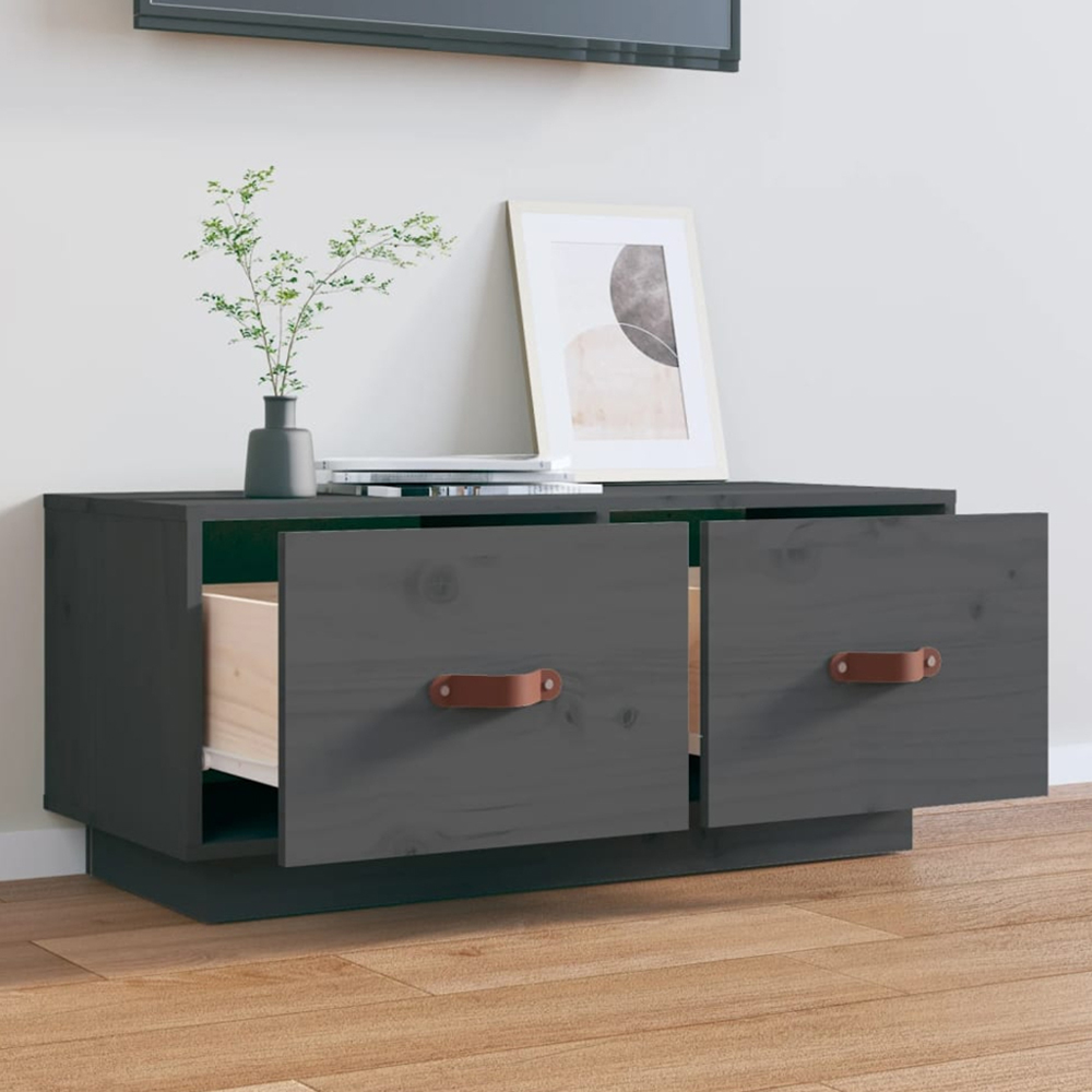 vidaXL 2 Drawer Grey Solid Pine TV Cabinet Image 1
