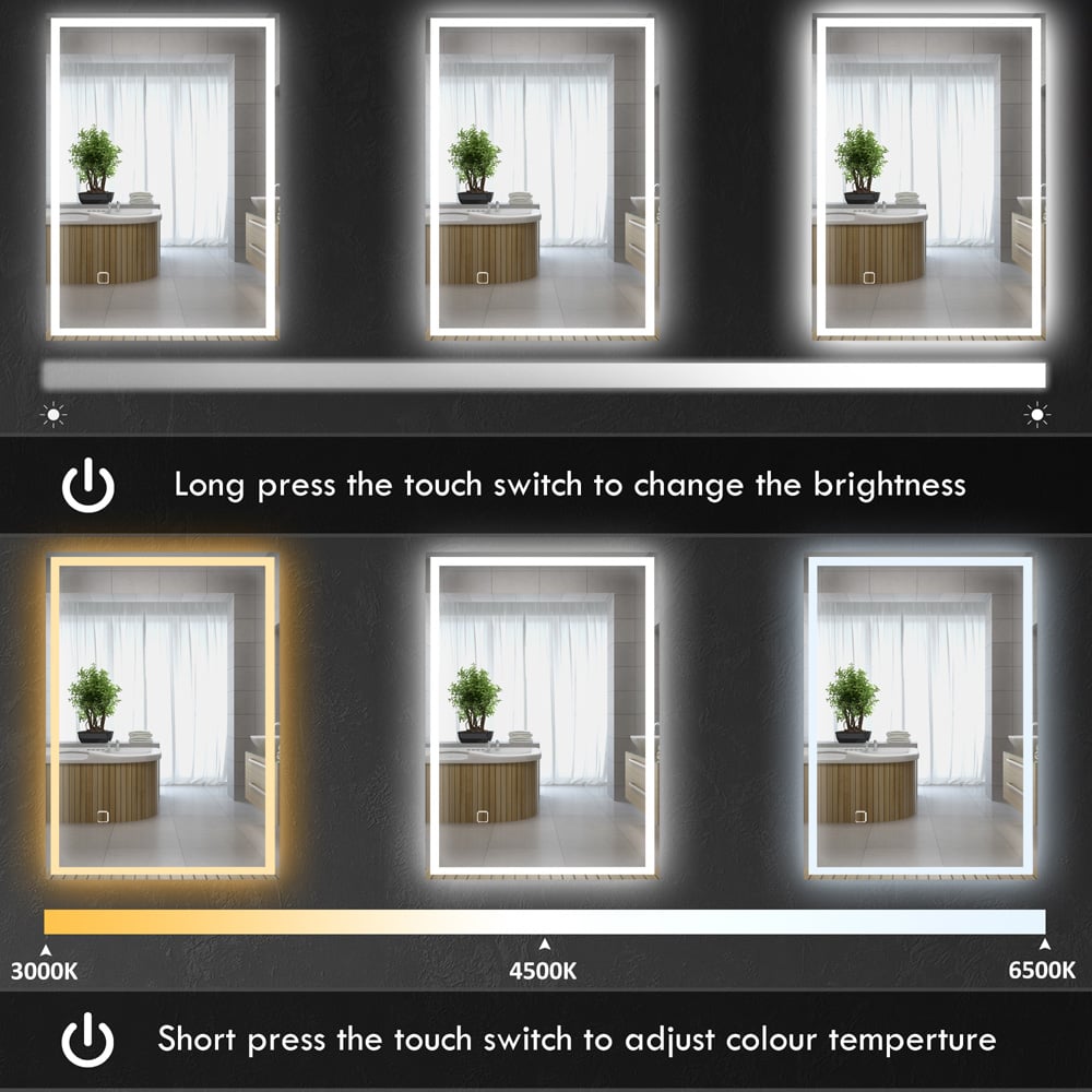HOMCOM 3 Colour LED Illuminated Bathroom Mirror with Defogging Film Image 5