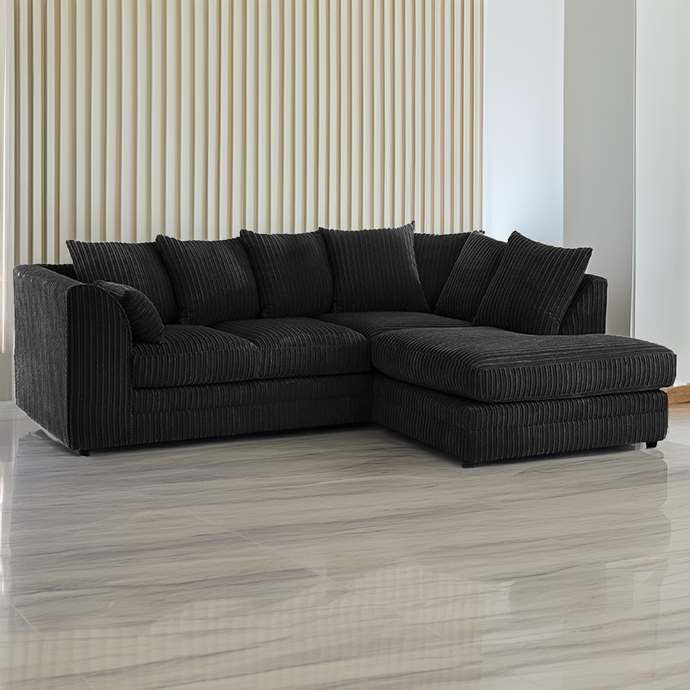 Portland Luxor 4 Seater Black Jumbo Cord Right Hand L Shape Corner Sofa Image 1