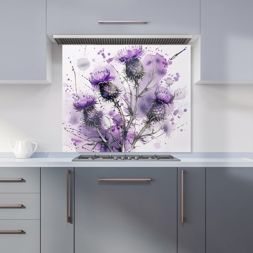 Warren Reed Designer Vibrant Scottish Thistle Art Glass Kitchen Splashback 75 x 90cm Image 1