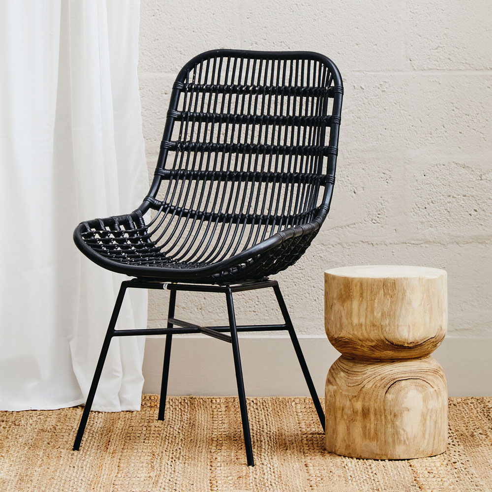 Premier Housewares Lagom Black Natural Rattan Curved Chair Image 3
