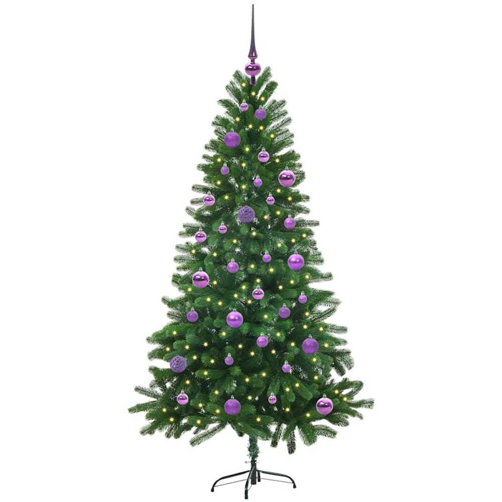 vidaXL Pre-Lit Lilac Baubles Green Artificial Christmas Tree 5ft Image 1