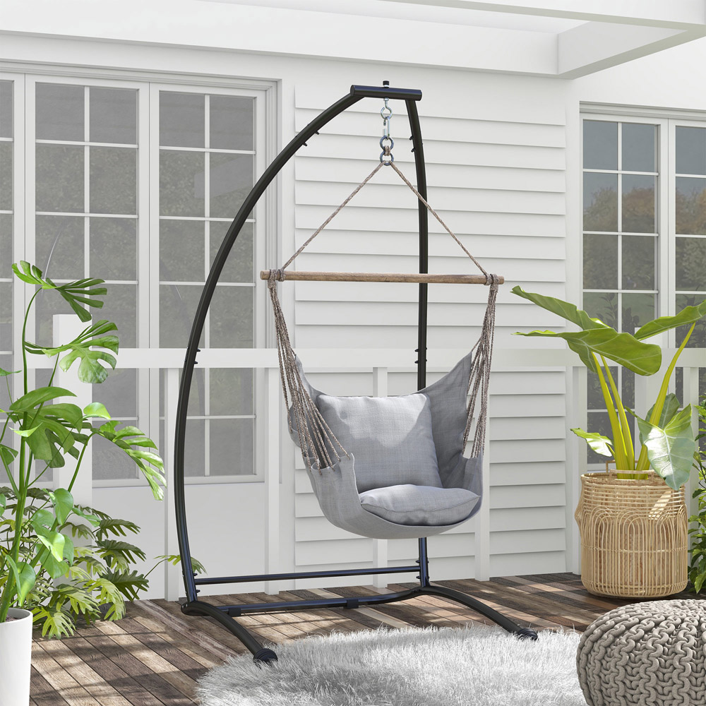 Outsunny Black Metal C Shape Hammock Chair Stand Image 1