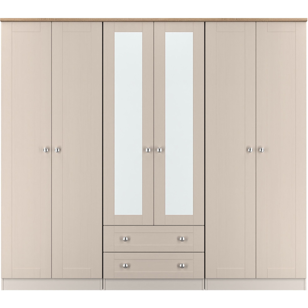 Crowndale Sussex 6 Door 2 Drawer Kashmir Ash and Bardolino Oak Tall Mirror Wardrobe Ready Assembled Image 2