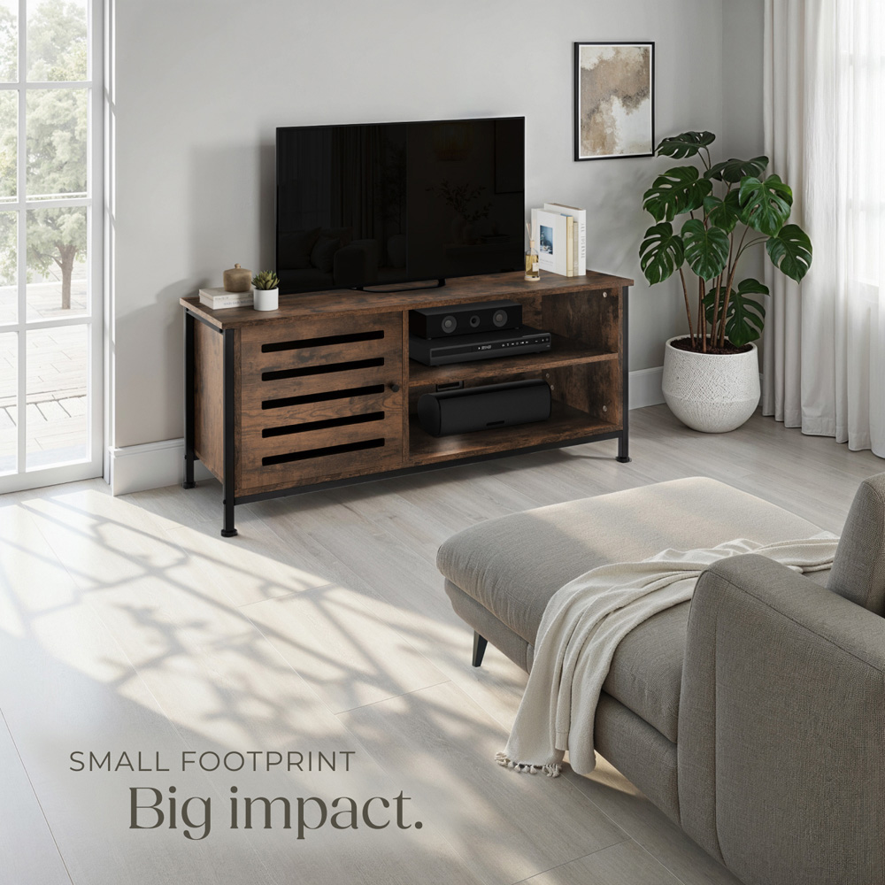 Tectake Galway Single Door 2 Shelf Rustic Dark Wood TV Stand Image 8