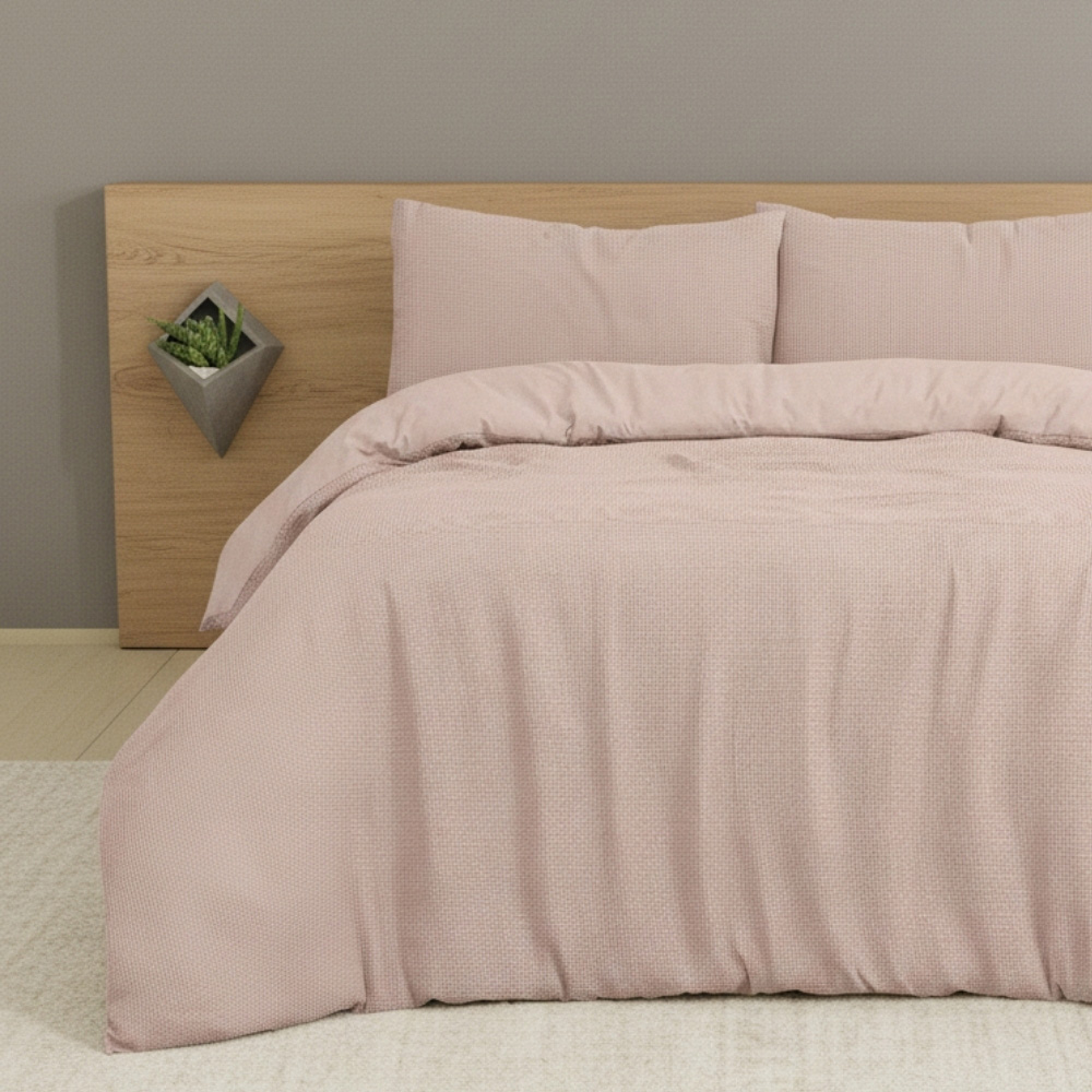 MHG Living Single Pink Chunky Waffle Duvet Cover Set Image 2