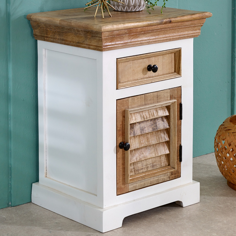 Brooklyn Alfie Single Door Single Drawer Solid Mango Wood Bedside Cabinet Image 1