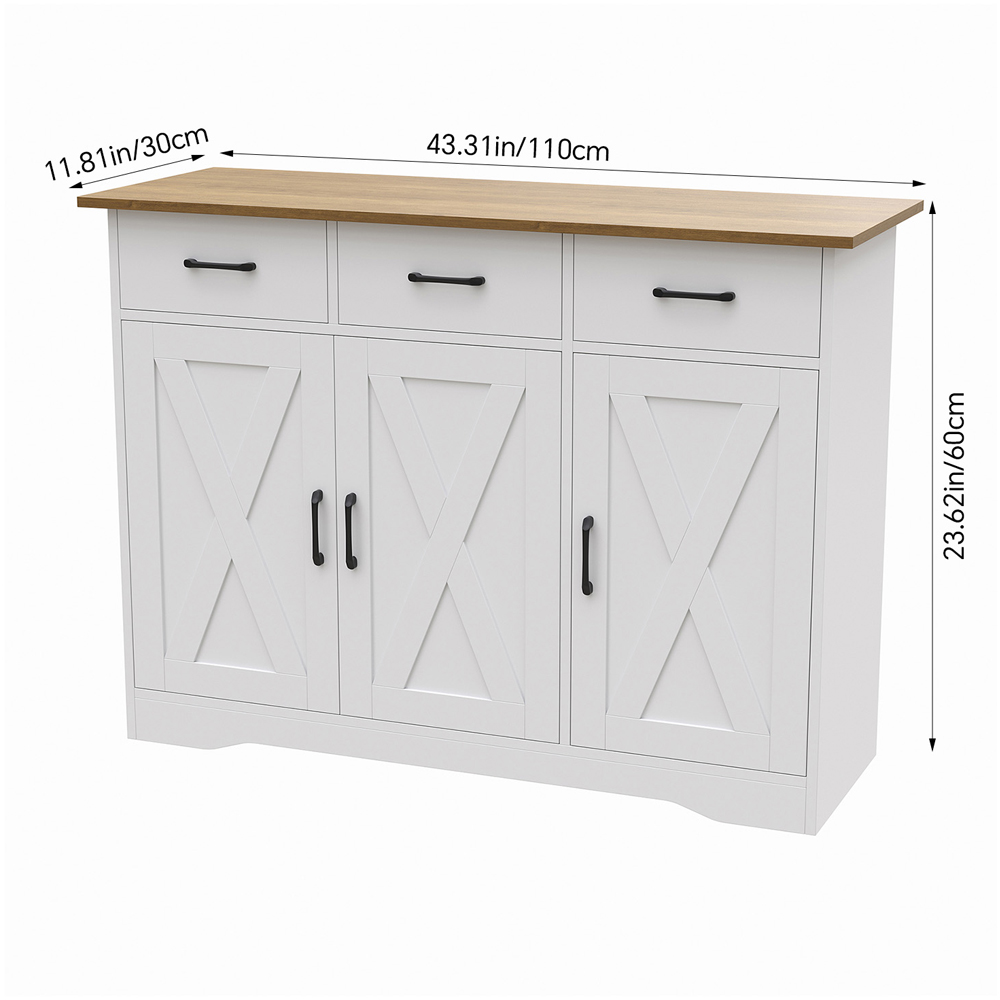 Living and Home 3 Door 3 Drawer White and Wood X-Pattern Sideboard Image 9