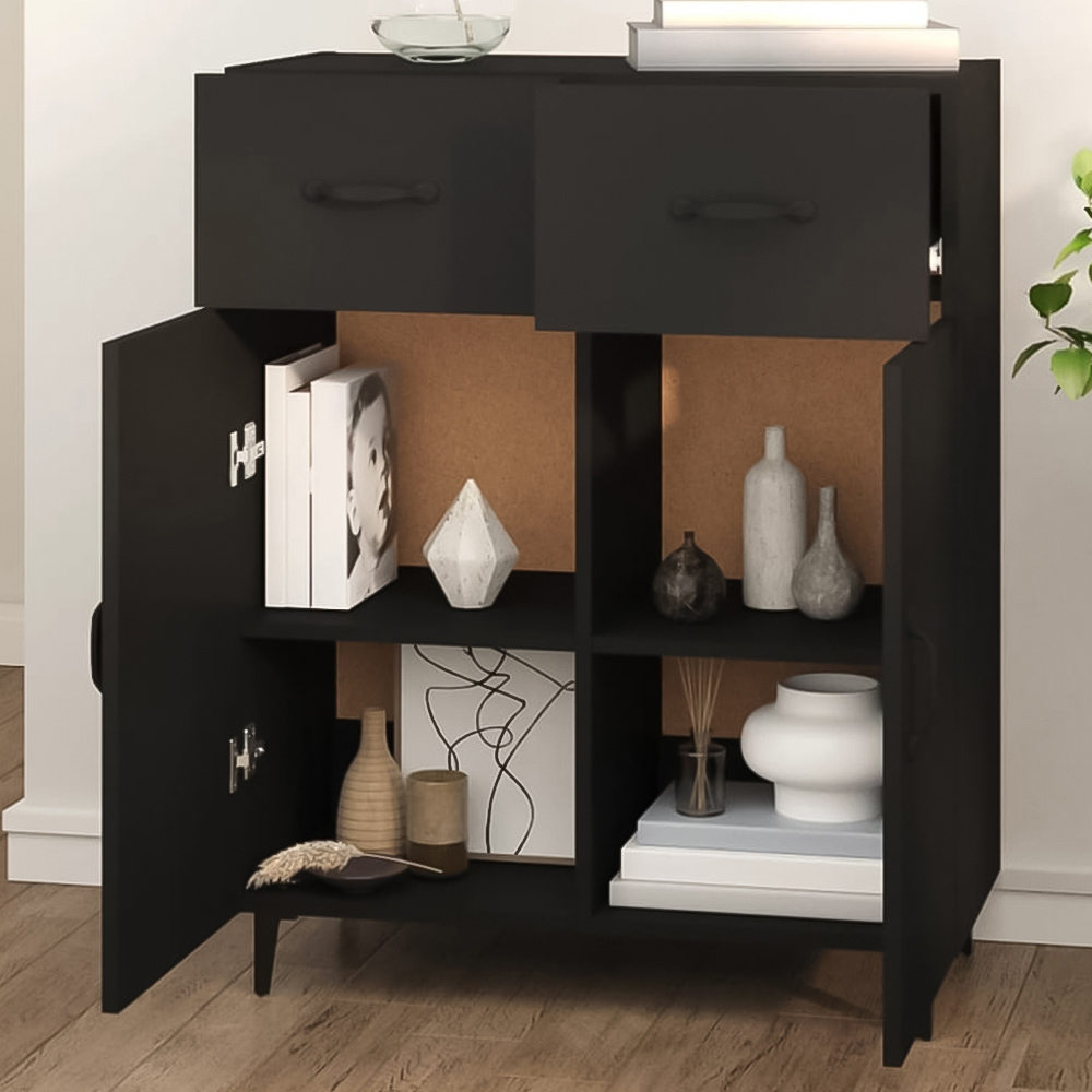 vidaXL 2 Door 2 Drawer Black Sideboard Image 1
