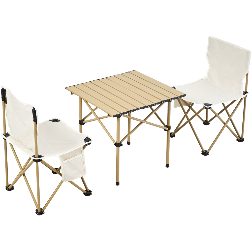 Living and Home 2 Seater Beige Portable Folding Camping Set Image 1