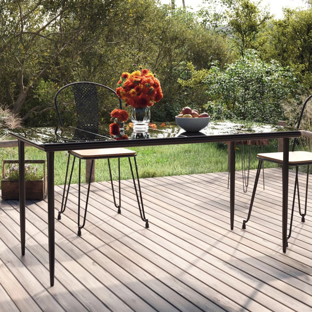 vidaXL 6 Seater Black Powder Coated Steel and Tempered Glass Dining Table Image 1