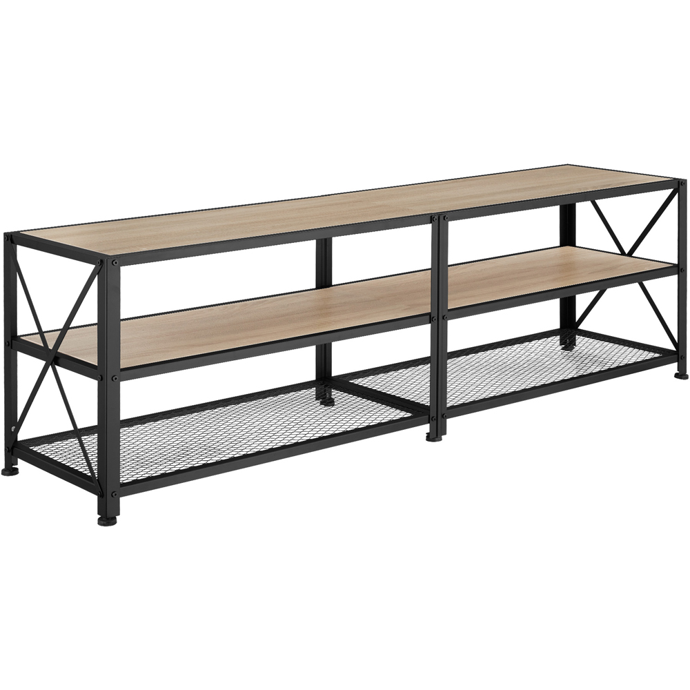 tectake 3 Shelf Light Wooden and Steel Rustic TV Stand Image 2