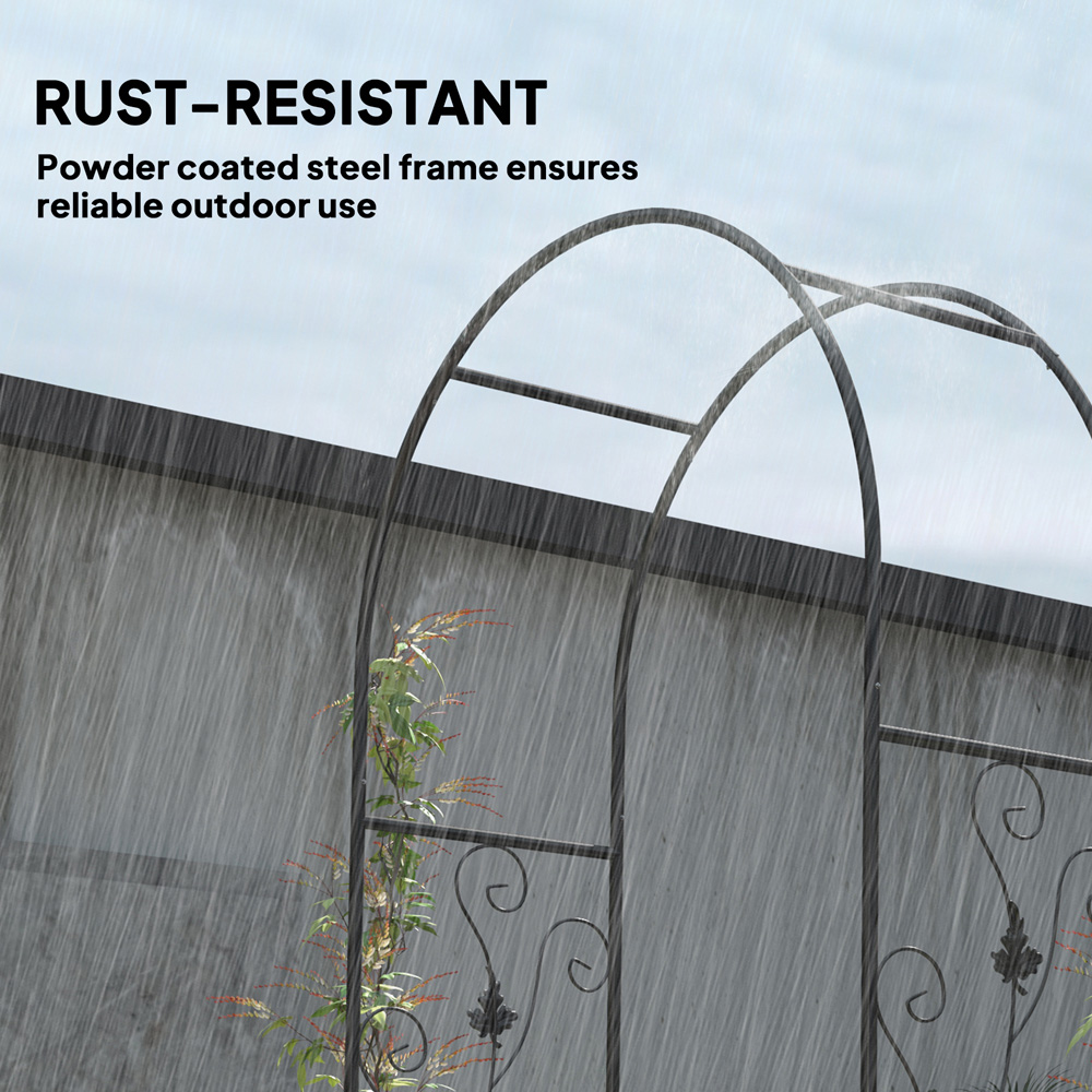 Outsunny 7 x 4ft Black Steel Garden Arch with Double Gate Image 4
