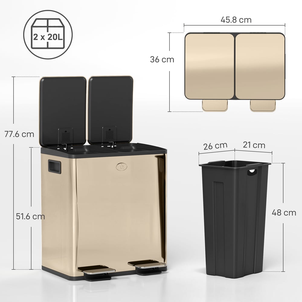 HOMCOM Golden Dual Compartment Kitchen Bin 40L Image 9
