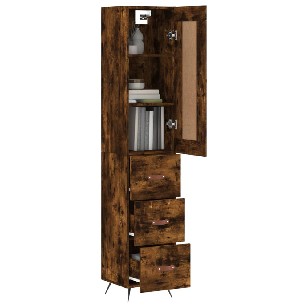 vidaXL Single Door 3 Drawer Smoked Oak Highboard Image 3