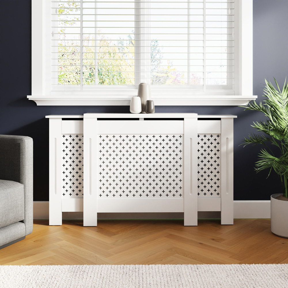 GFW Heidi White Lattice Panel Design Adjustable Radiator Cover Image 4
