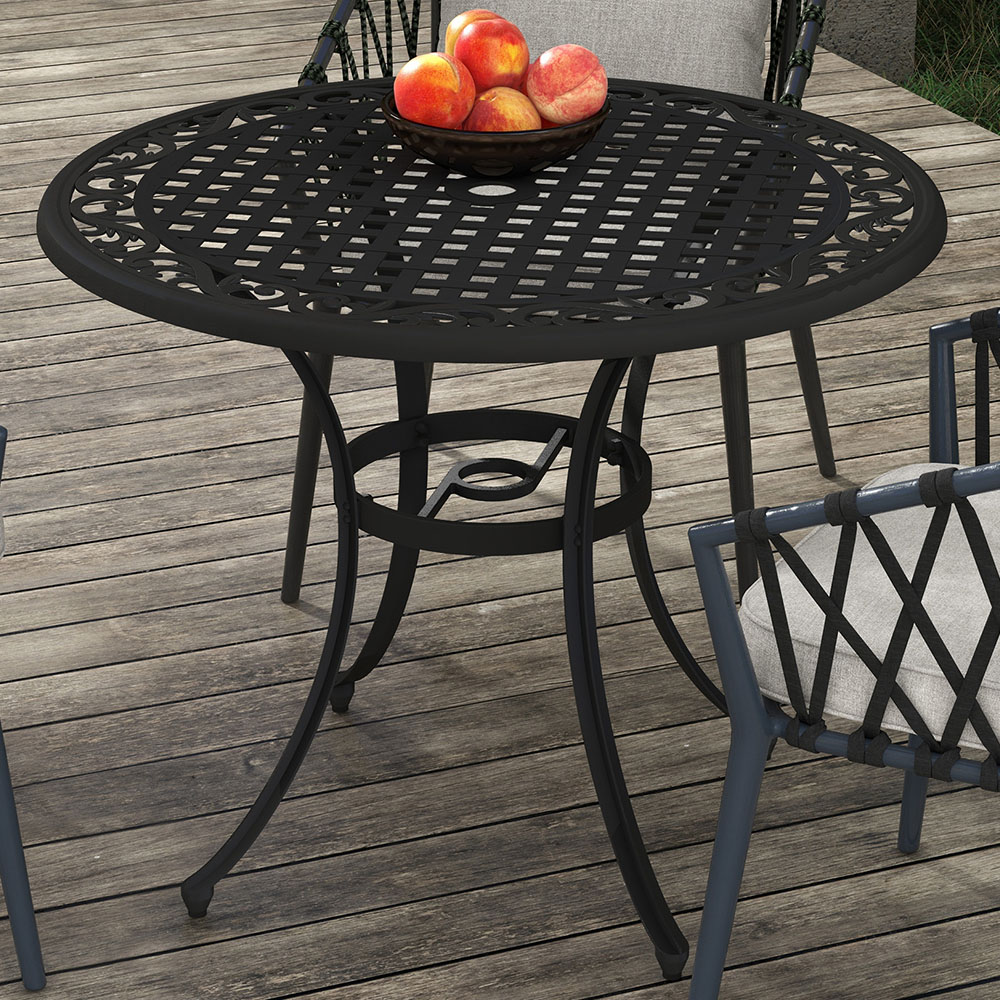 Outsunny Round Garden Dining Table with Parasol Hole Black Image 1