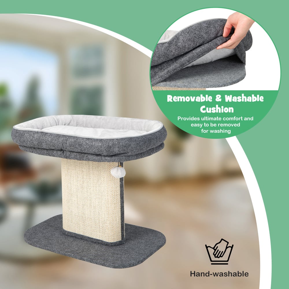 Costway 2 Tier Grey Cat Tree with Sleeping Perch Sisal Scratching Plate and Ball Image 8