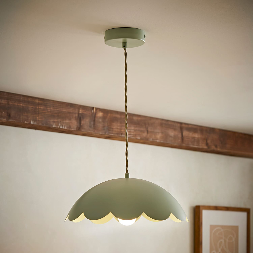 ValueLights Millie Sage Green Blue Scallop Shade Pendant Light with Bulb Image 2