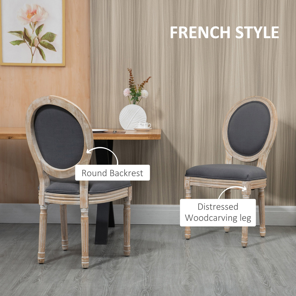 HOMCOM Set of 2 Grey Linen Upholstered French Style Dining Chair Image 7