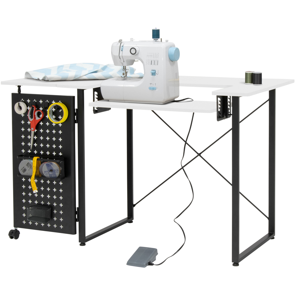 Sewing Online 13395 White and Black Sewing Table with Fold-Out Storage Panel Image 2
