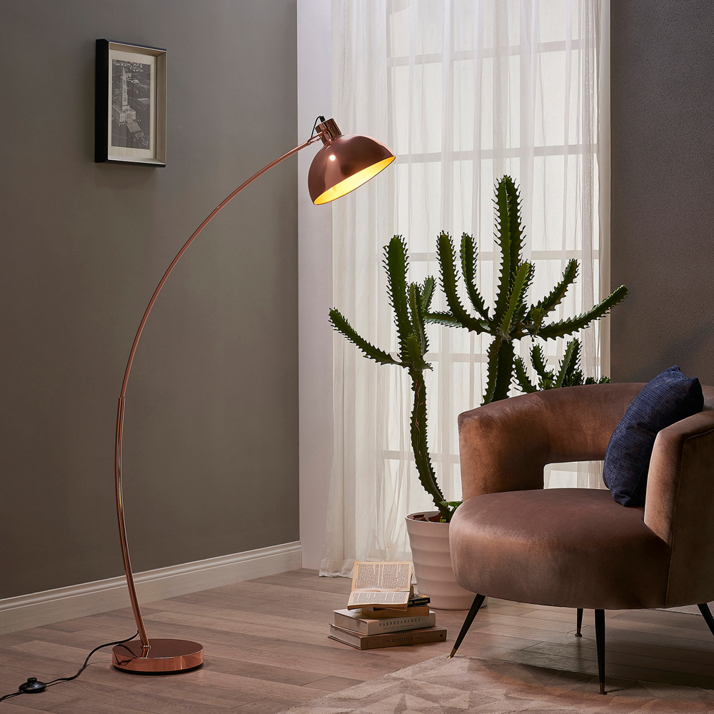 Teamson Home Arco Shade Rose Gold Finish Floor Lamp Image 2