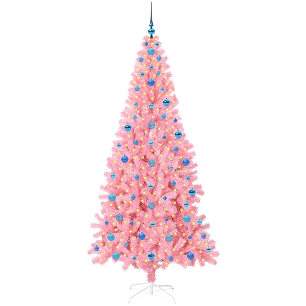 vidaXL Pre-Lit Blue Baubles Pink Artificial Christmas Tree 7ft Image 1