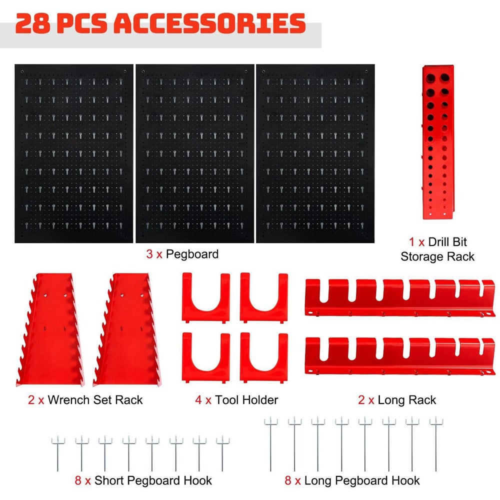 Costway Wall Mounted Metal Pegboard Tool Storage Kit Image 4