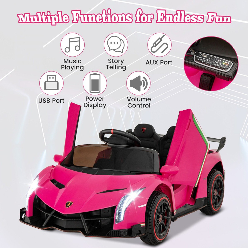 Costway Pink Lamborghini 4WD Kids Ride-On Car Image 5