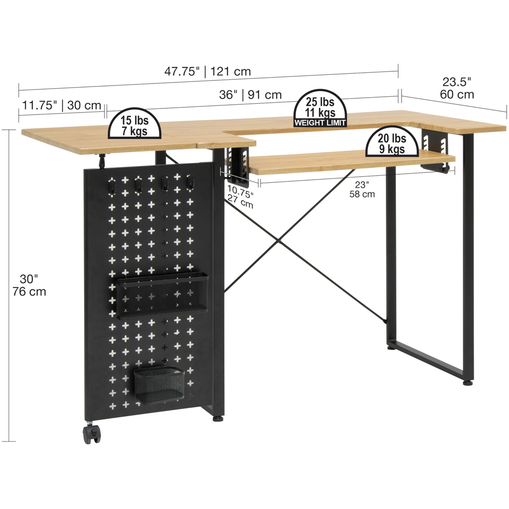 Sewing Online 13395 Wood and Black Sewing Table with Fold-Out Storage Panel Image 5