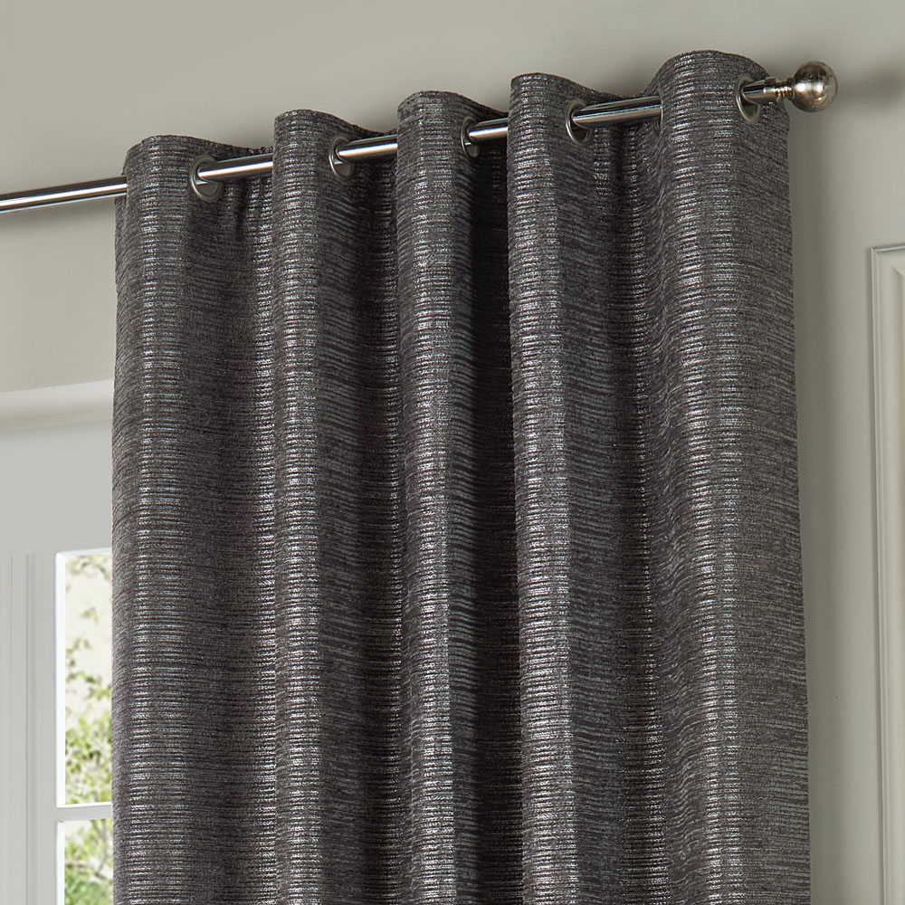 Paoletti Jupiter Graphite Fully Lined Chenille Jacquard Eyelet Curtains 117 x 183cm Image 2