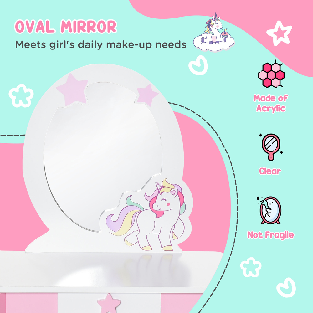 Playful Haven Kids Single Drawer Pink Dressing Table Set with Mirror Image 5