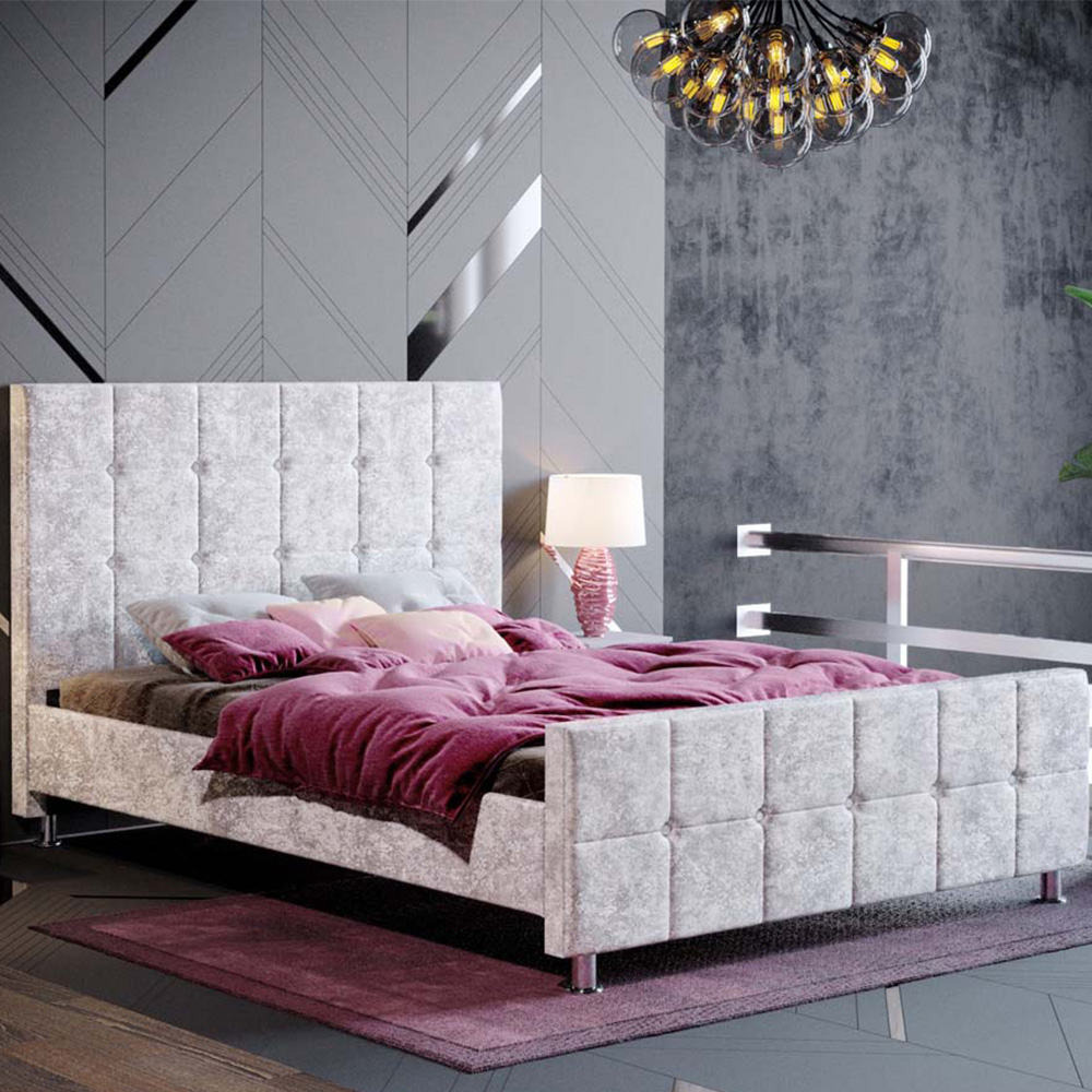 Vida Designs Valentina Double Silver Crushed Velvet Bed Frame Image 1