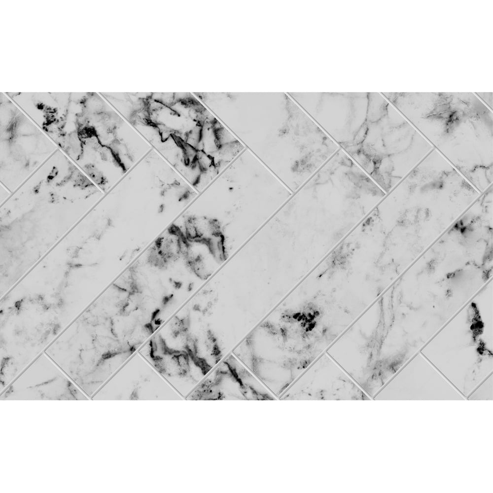 Wetwall Alloy Carrara Marble Herringbone Splashback 400 x 250mm Image 2