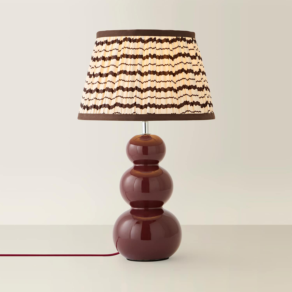 ValueLights Edie Striped Pleat Shade Burgundy Ceramic Table Lamp with Bulb Image 3